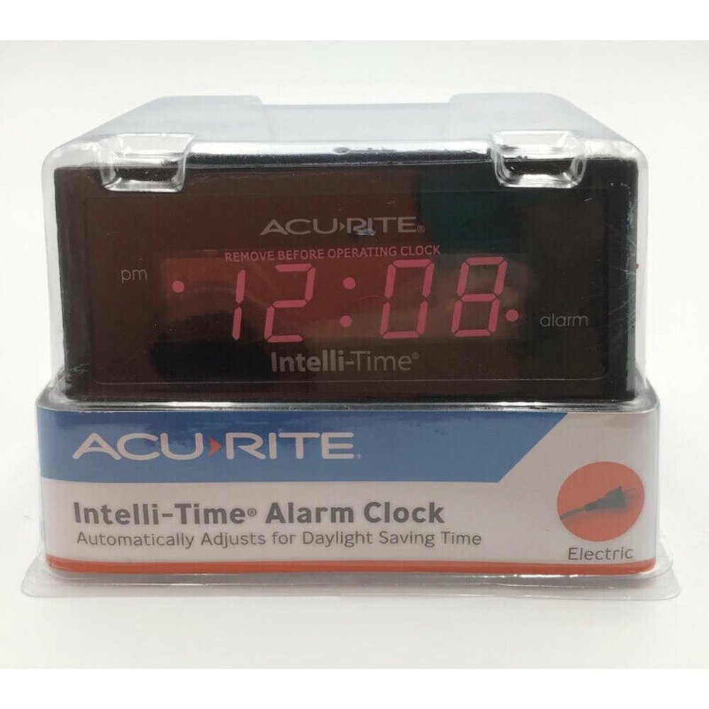 AcuRite Digital Alarm Clock Intelli-Time Electric Black Travel Bedside 13002A3